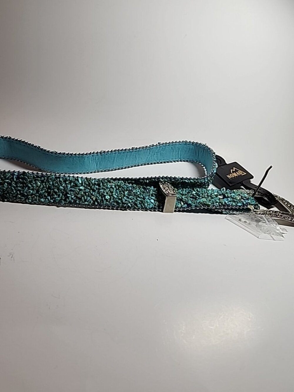 Genuine Leather Blue Turquois rock belt with rhinestones